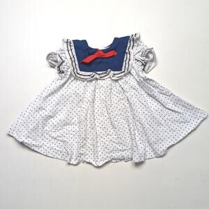Vintage Winnie the Pooh Dress Girls Size 18m Navy Polka Dot Sailor Nautical